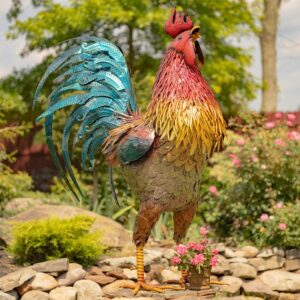 5.5 Foot Tall Iron Rooster Garden Statue