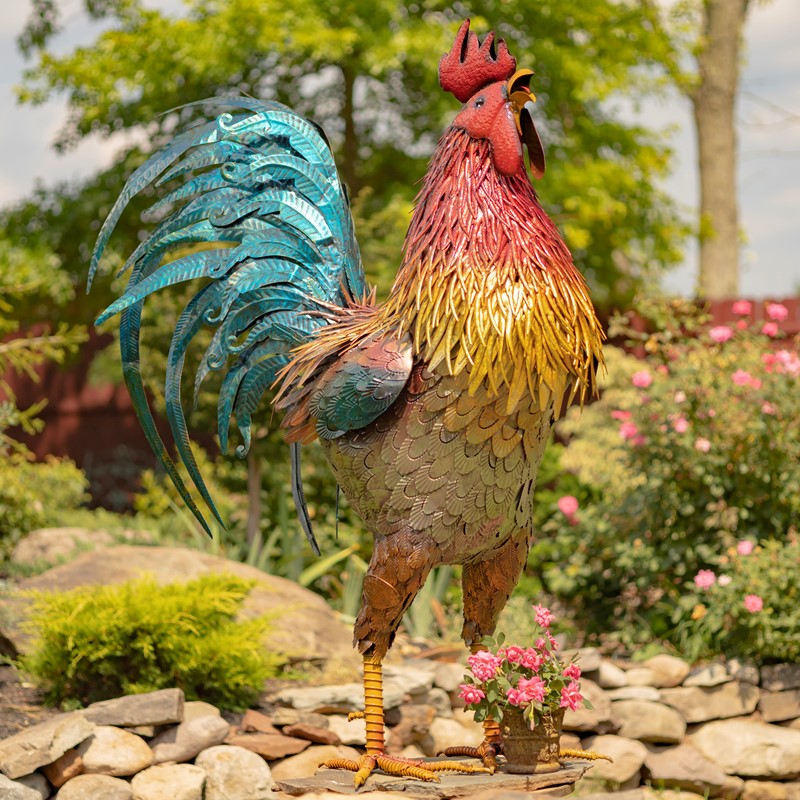 5.5 Foot Tall Iron Rooster Garden Statue