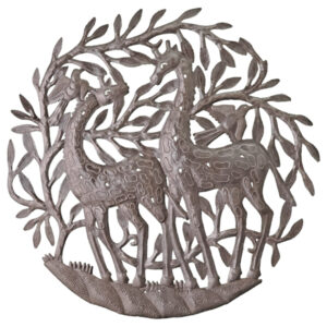 Large Double Giraffes in Bush Recycled Steel Drum Wall Art 23"