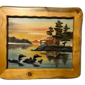 Loon Family Intarsia Wood Art 26" x 22"