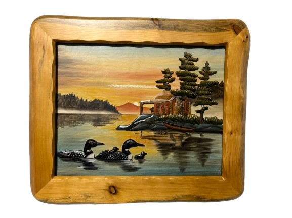Loon Family Intarsia Wood Art 26" x 22"