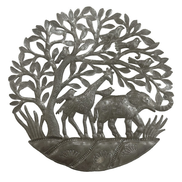 Medium Safari Scape Recycled Steel Drum Wall Art 17"