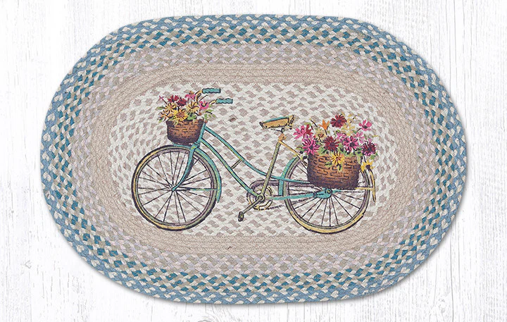 My Bicycle Hand Stenciled Oval Patch Braided Rug
