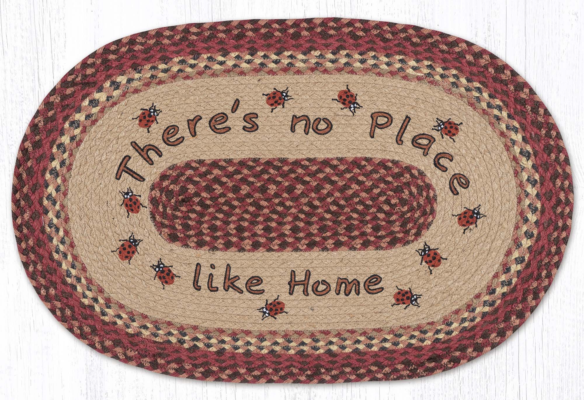 No Place Like Home Hand Stenciled Oval Patch Braided Rug