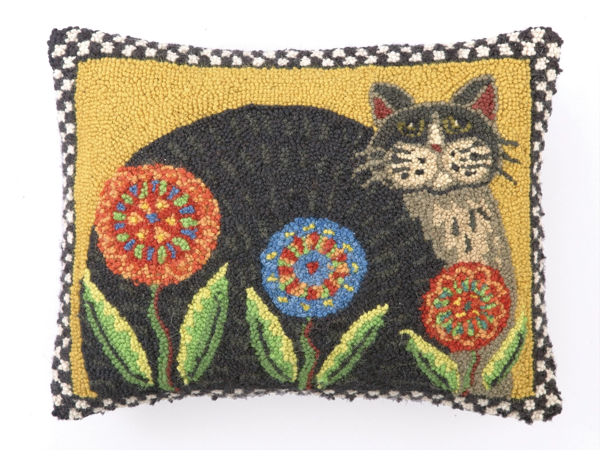 Penny Flower Cat Hook Pillow by Lisa Hilliker
