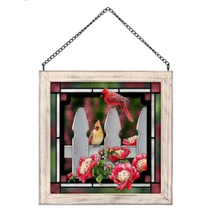Picket Fence - Cardinals - Stained Glass Art