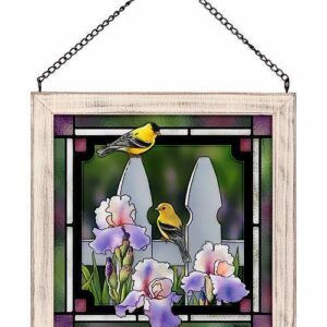 Picket Fence - Goldfinches - Stained Glass Art