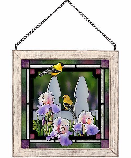 Picket Fence - Goldfinches - Stained Glass Art
