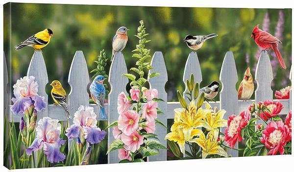 Picket Fence - Songbirds - 18" x 36" Gallery Wrapped Canvas