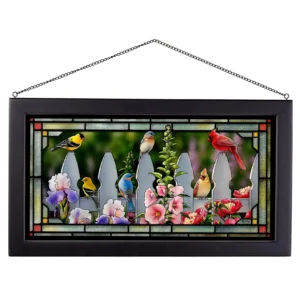 Picket Fence - Songbirds - 13" x 23" Stained Glass Art