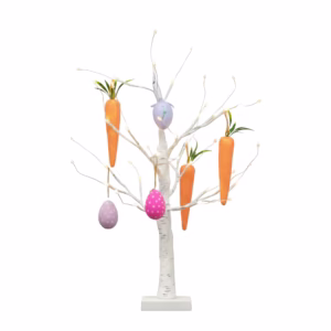Pre-Lit Artificial Easter Egg and Carrots Twig Tree 2'