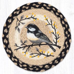 10" Round Printed Trivet with Chickadee Spring Design