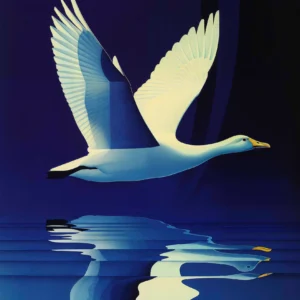 Reflections in Flight - Swan Over Tranquil Waters - Limited Edition Canvas