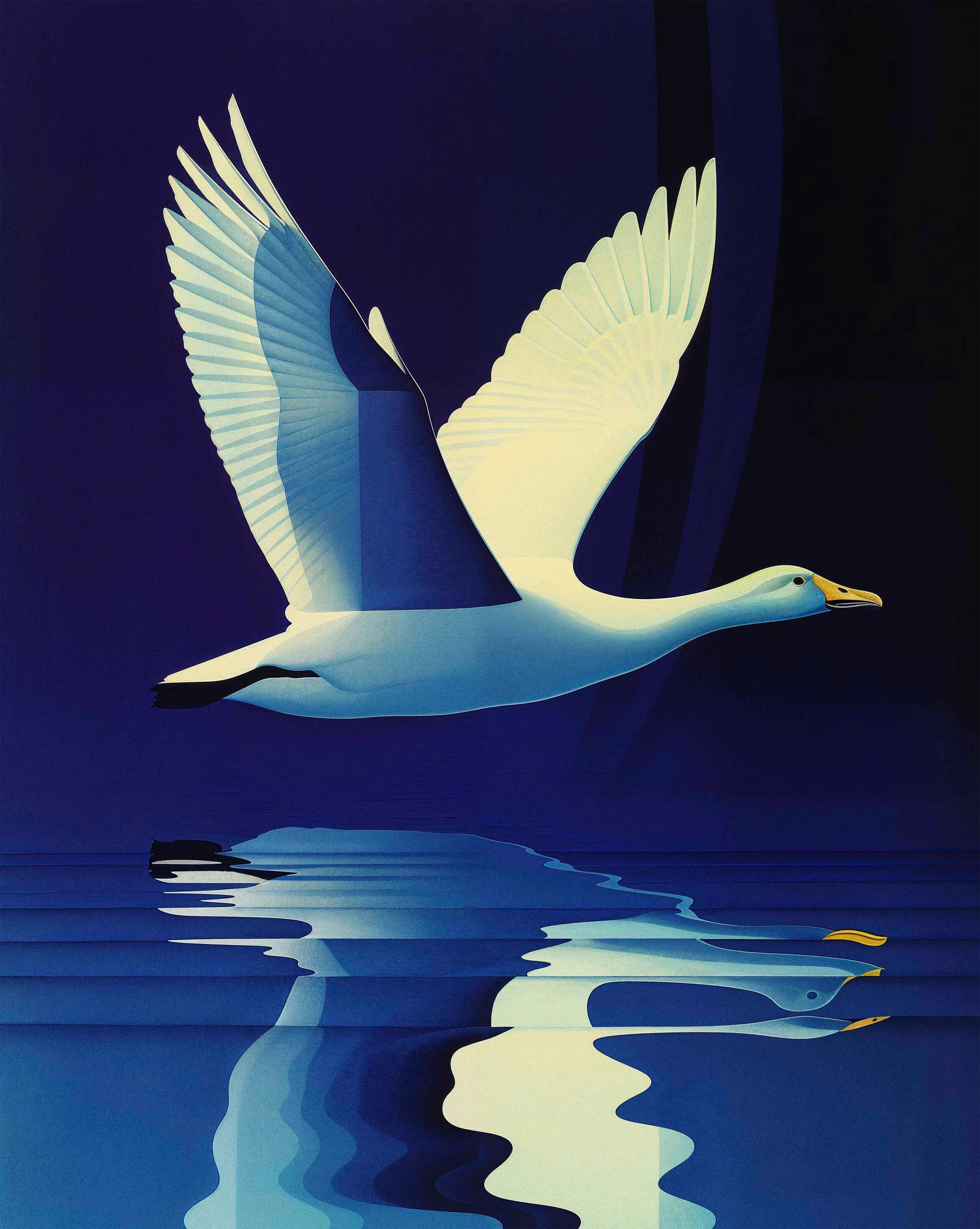 Reflections in Flight - Swan Over Tranquil Waters - Limited Edition Canvas