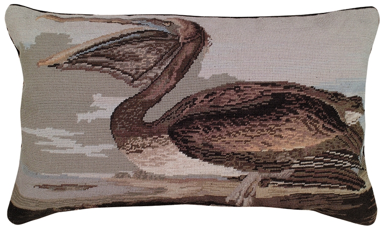 Brown Pelican Needlepoint Pillow 16"x28"