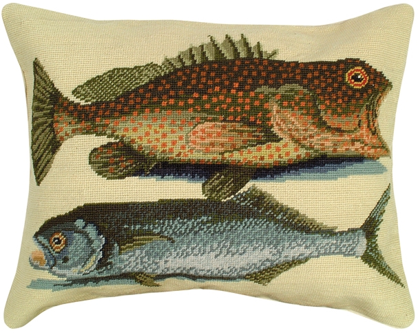 Two Fish Needlepoint Pillow 16″ x 20″