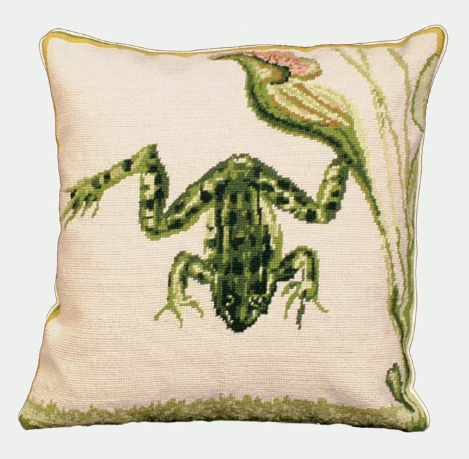 Water Frog Needlepoint Pillow 18″x18″