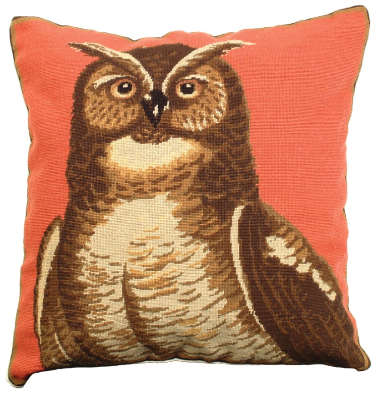 Great Horned Owl Petit Point Pillow 18″x18″