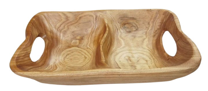 Set of 2 2-Section Burl Wood Trays