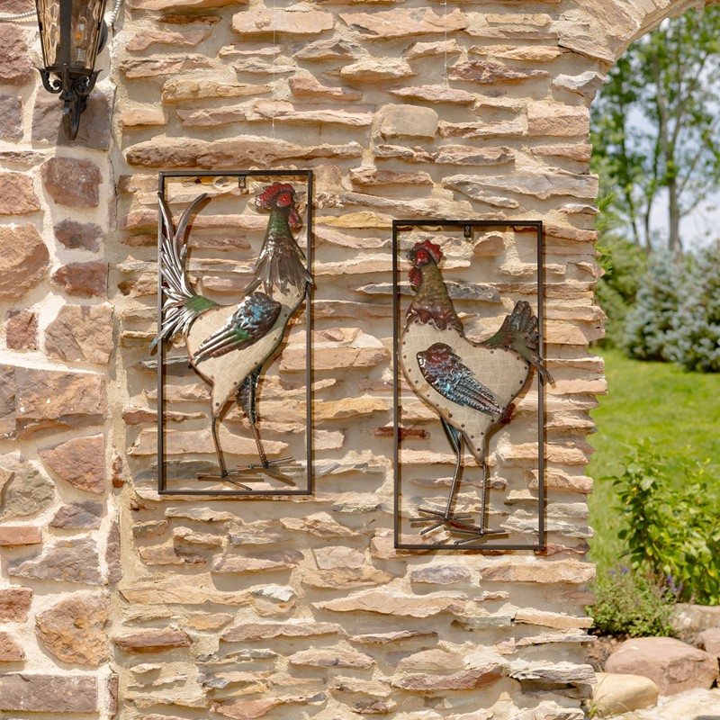 Set of 2 Iron Wall Roosters