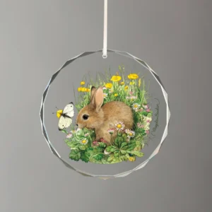 Spring Snack - Bunny - Round Glass Ornament