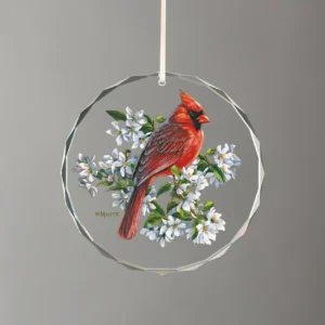 Springtime Jewels – Cardinal – Round Glass Ornament