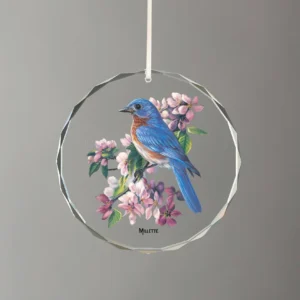 Springtime Jewels - Bluebird - Round Glass Ornament