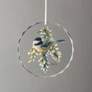 Springtime Jewels - Chickadee - Round Glass Ornament