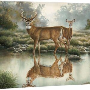 Tranquil Waters - Whitetail Deer - 33.5" x 45.5" Gallery Wrapped Canvas