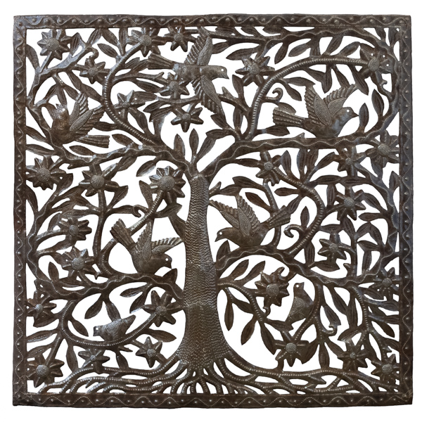 Tree of Life Large Square Recycled Steel Drum Wall Art