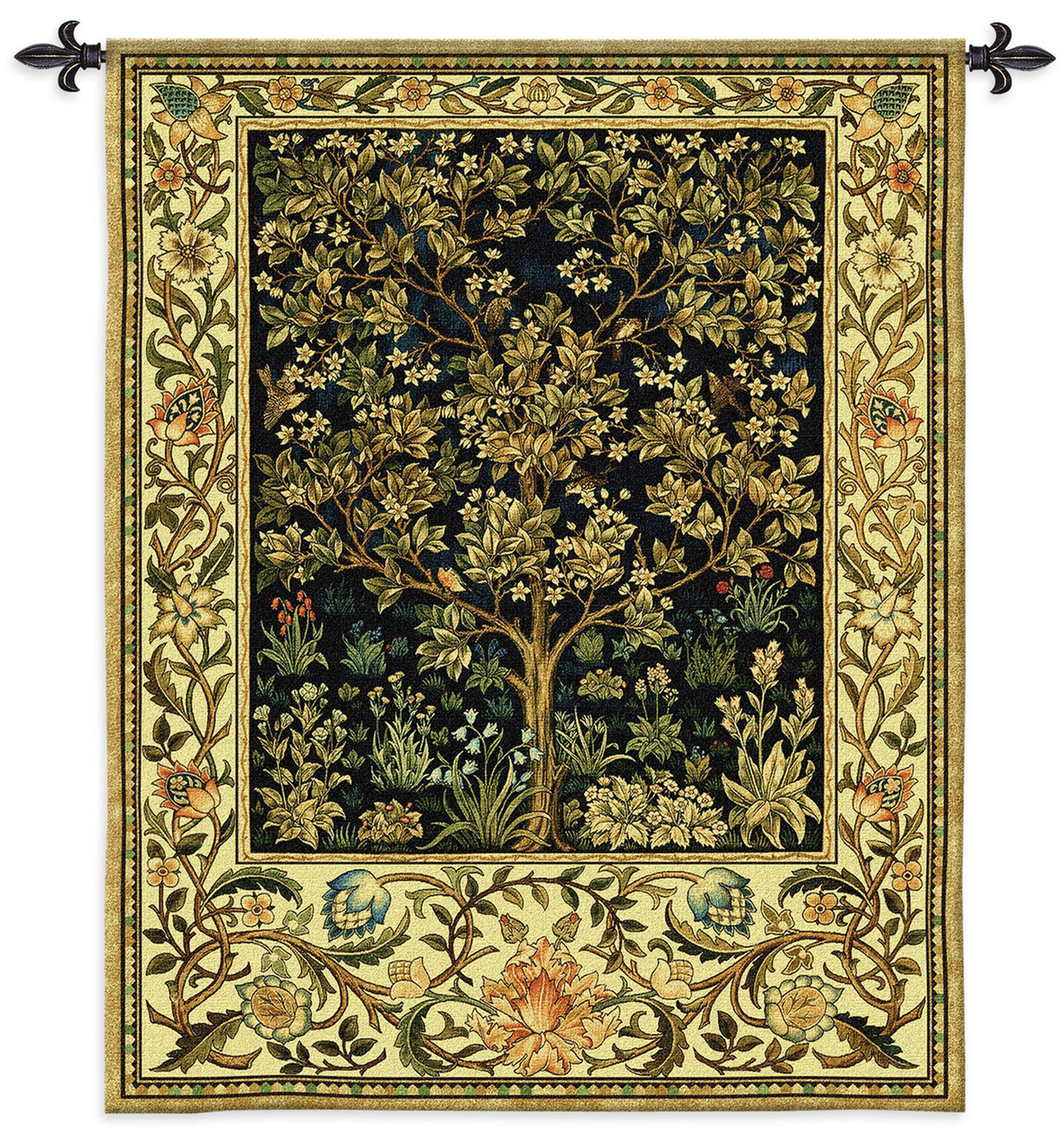Tree of Life in Midnight Blue by William Morris Woven Tapestry Wall Art Hanging