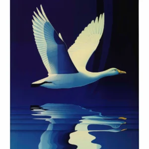 Reflections in Flight - Swan Over Tranquil Waters - Gallery Wrapped Canvas