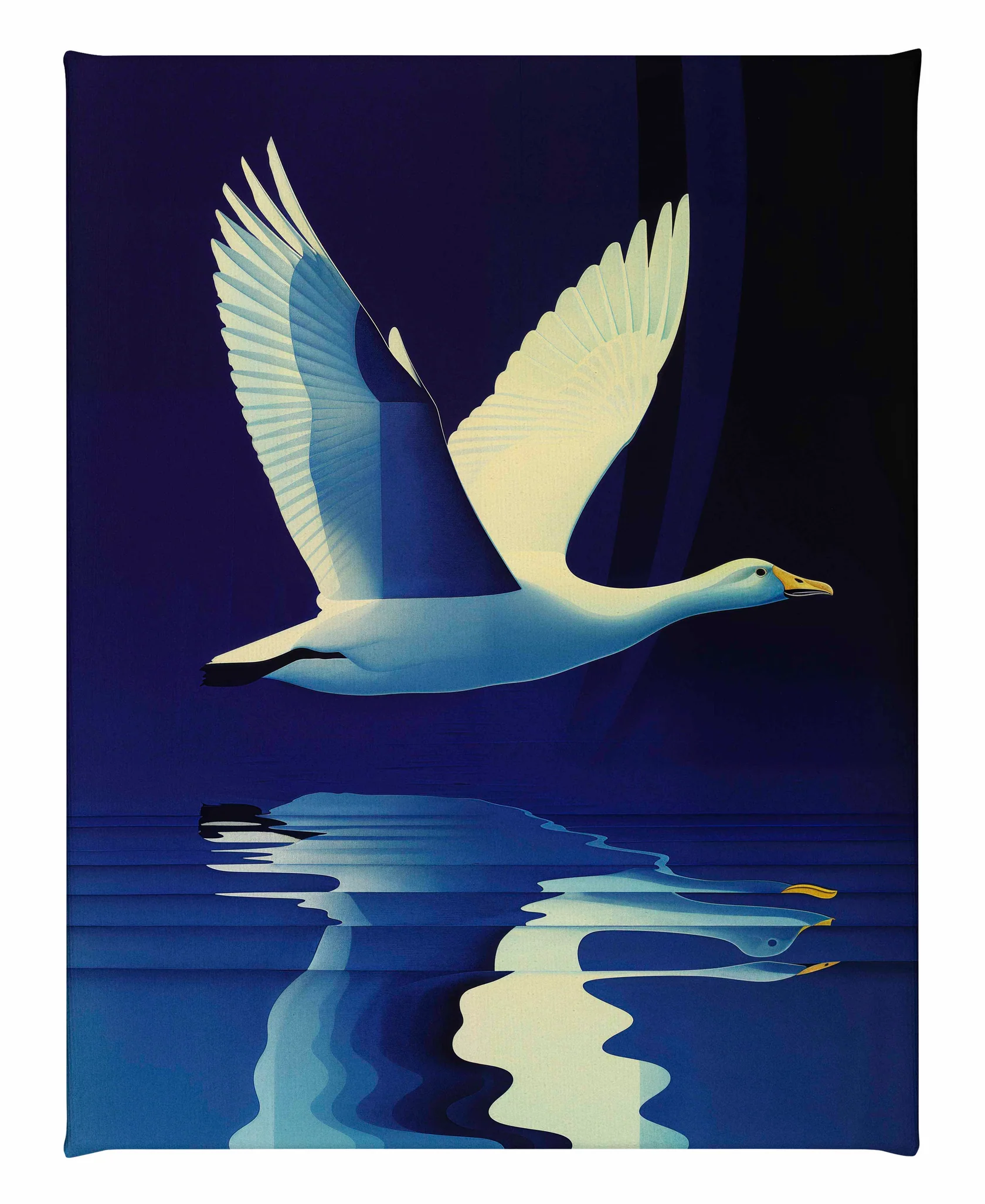 Reflections in Flight - Swan Over Tranquil Waters - Gallery Wrapped Canvas