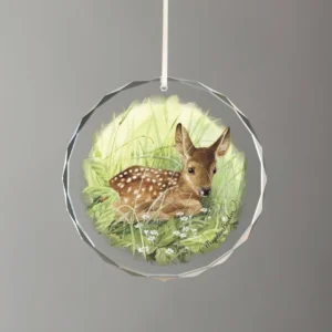 Waiting for Mom - Deer Fawn - Round Glass Ornament