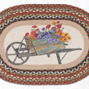 Wheelbarrow Hand Stenciled Oval Patch Braided Rug 20"x30"