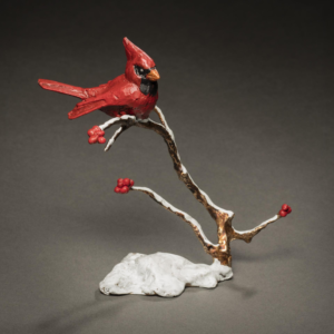 Winter's Kiss Cardinal Bronze Sculpture by Mark Hopkins