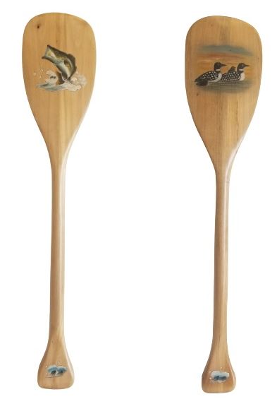 Set of 2 Wood Paddles - Bass and Loons 28" x 6"