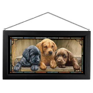 All Hands on Deck - Lab Puppies - 13" x 23" Stained Glass Art