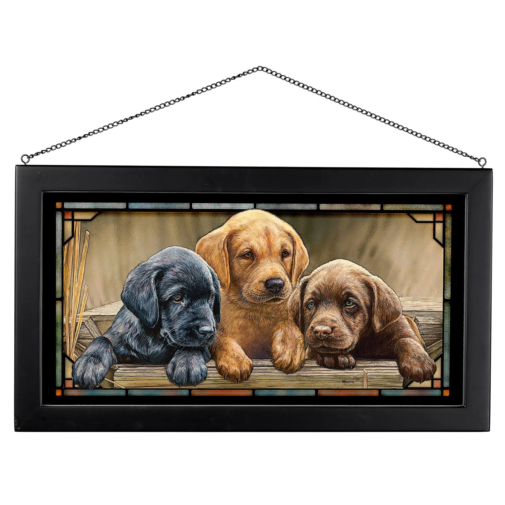 All Hands on Deck - Lab Puppies - 13" x 23" Stained Glass Art