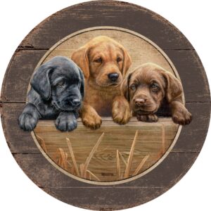 All Hands on Deck - Lab Puppies - 12.5" Round Wood Sign