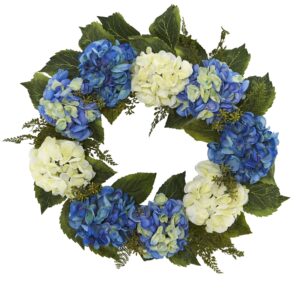 Artificial Blue and White Hydrangea Wreath 24”