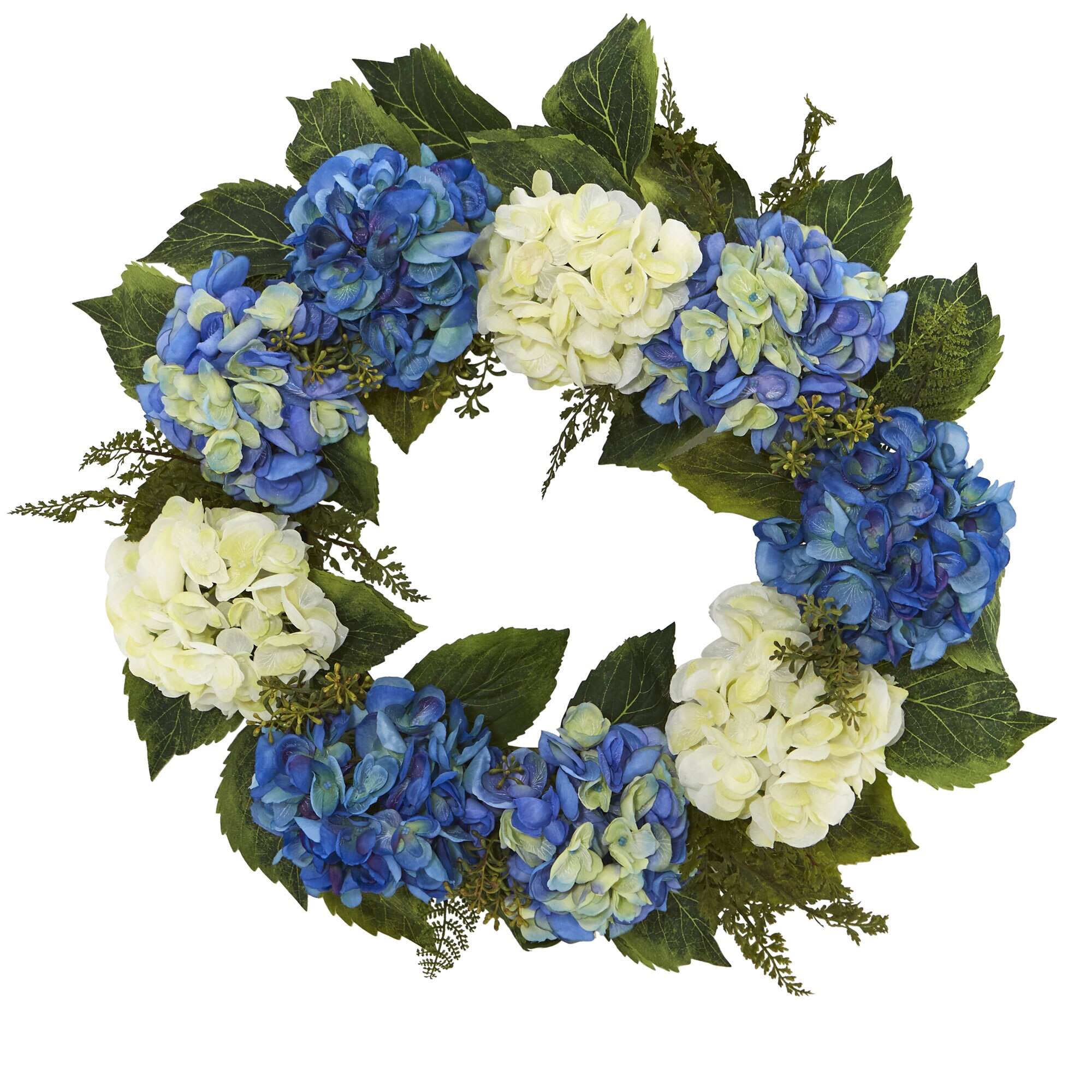 Artificial Blue and White Hydrangea Wreath