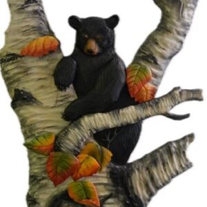 Autumn Woods Bear in Birch Tree Intarsia Wood Art 19" x 24"
