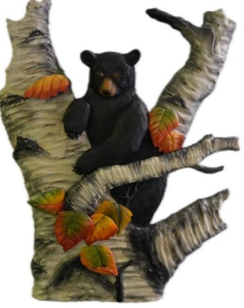 Autumn Woods Bear in Birch Tree Intarsia Wood Art