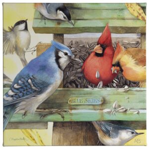 Blue Skies – Wild Bird Feeding – 14" x 14" Gallery Wrapped Canvas