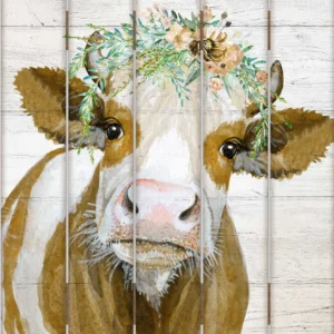 Bohemian Cow - 18" x 22" Pallet Wall Art