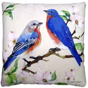 Dogwood Cottage Bluebirds Pillow