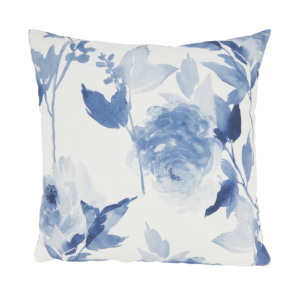 Floral Outdoor Pillow – White and Blue (18″ x 18″ Square)