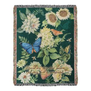 Flutter And Flowers with Verse Tapestry Throw – Made in the USA (50×60)