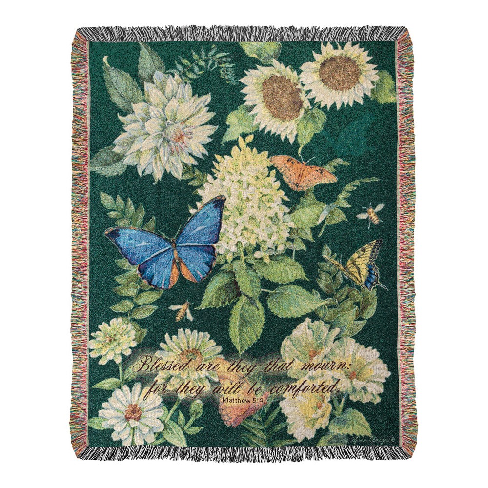 Flutter And Flowers with Verse Tapestry Throw
